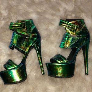 Green metallic heels